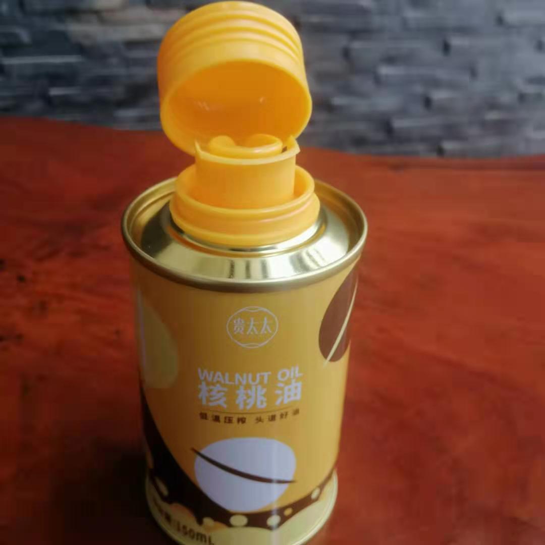 个性化核桃油铁瓶定制 核桃油圆形铁罐批发